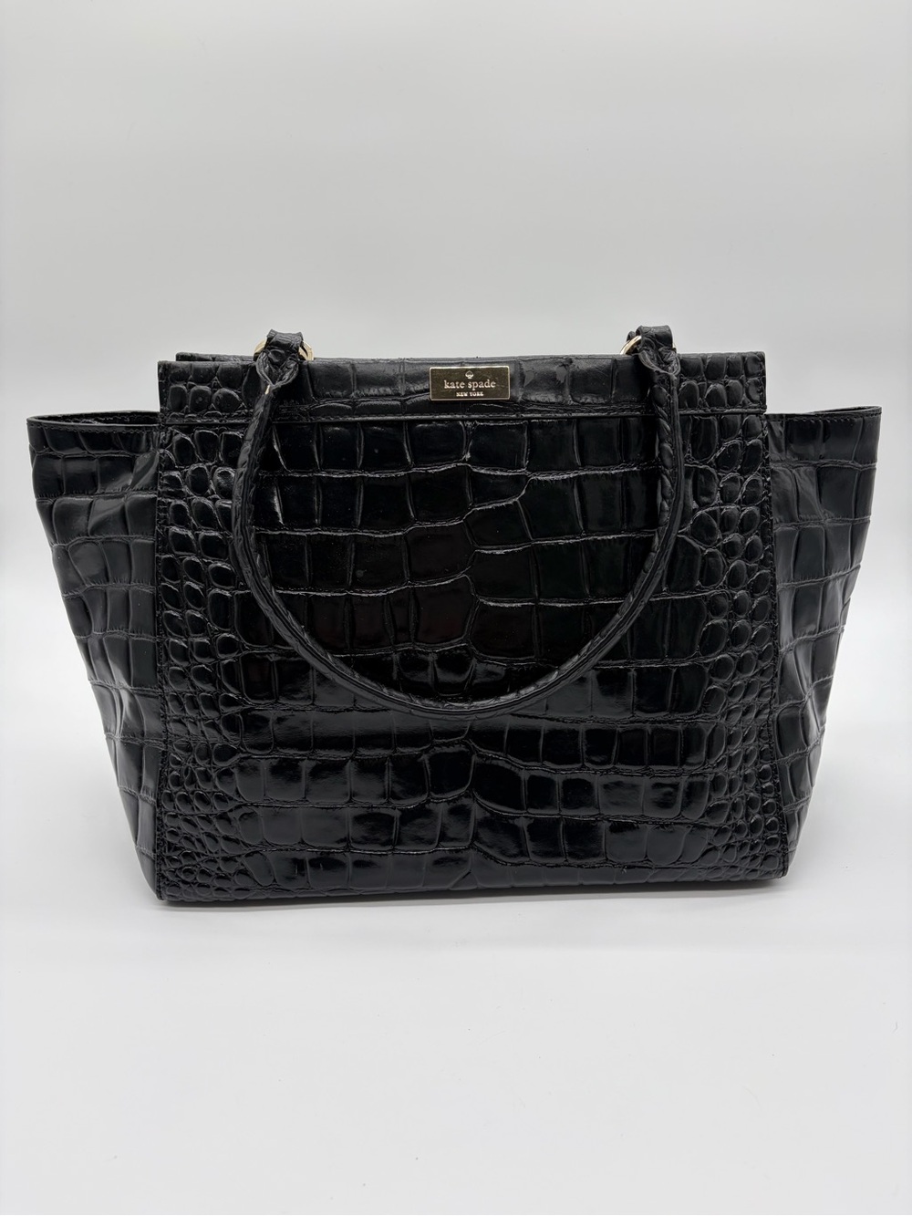 Kate Spade New York Black Crocodile-Embossed Patent Leather Tote